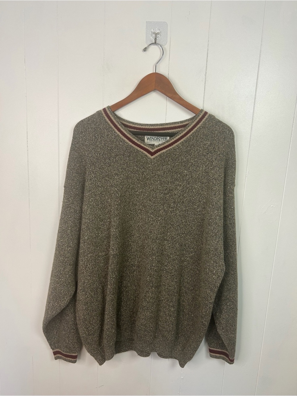 Vintage Mens XL Grandpa Grunge Sweater Salt Pepper V-Neck Slouchy 90s Knit Wool - Picture 4 of 10